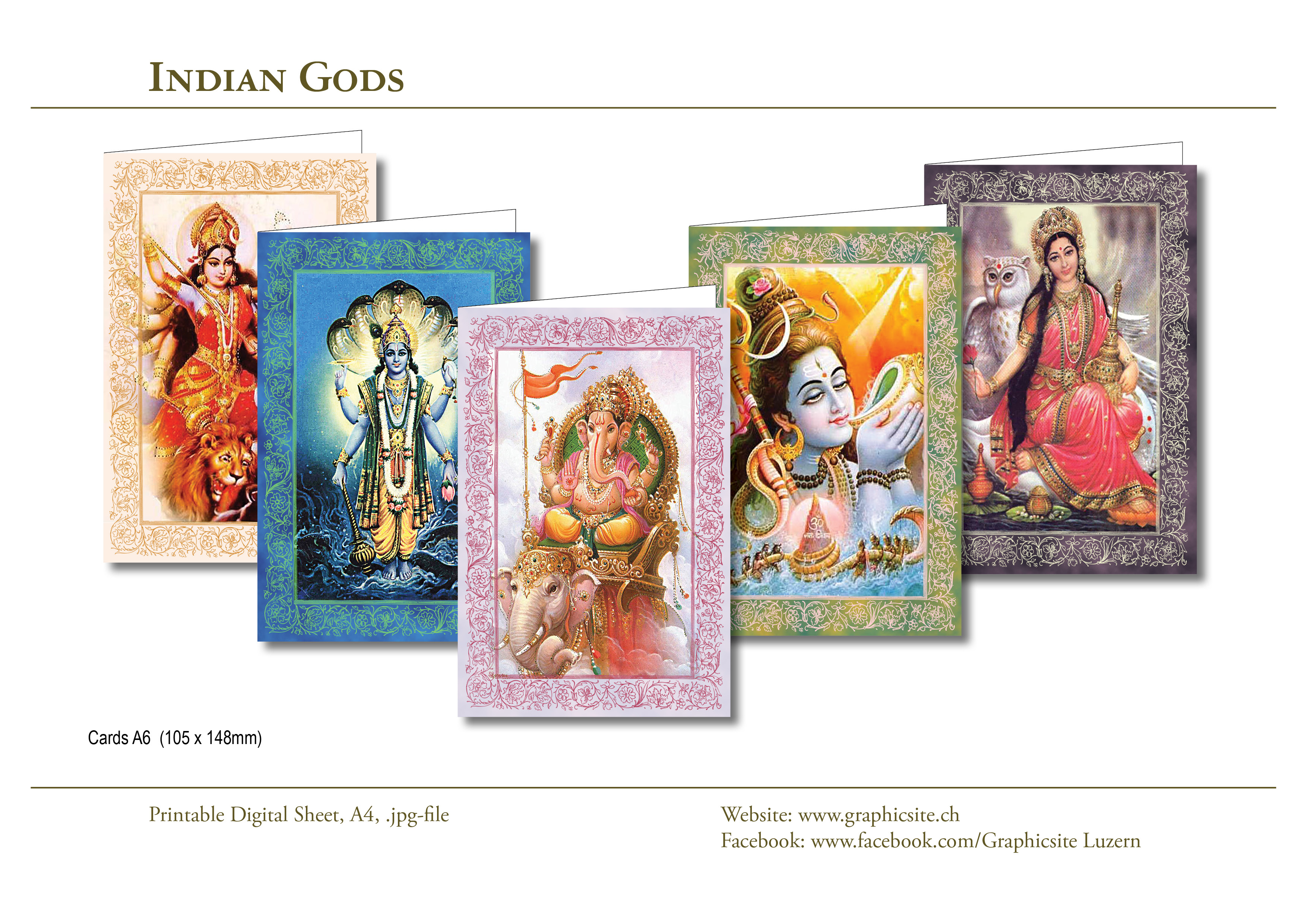 Karten selber basteln - DIN A-Formate - Indian Gods - #indien, #yoga, #karten, #grusskarten, #götter,